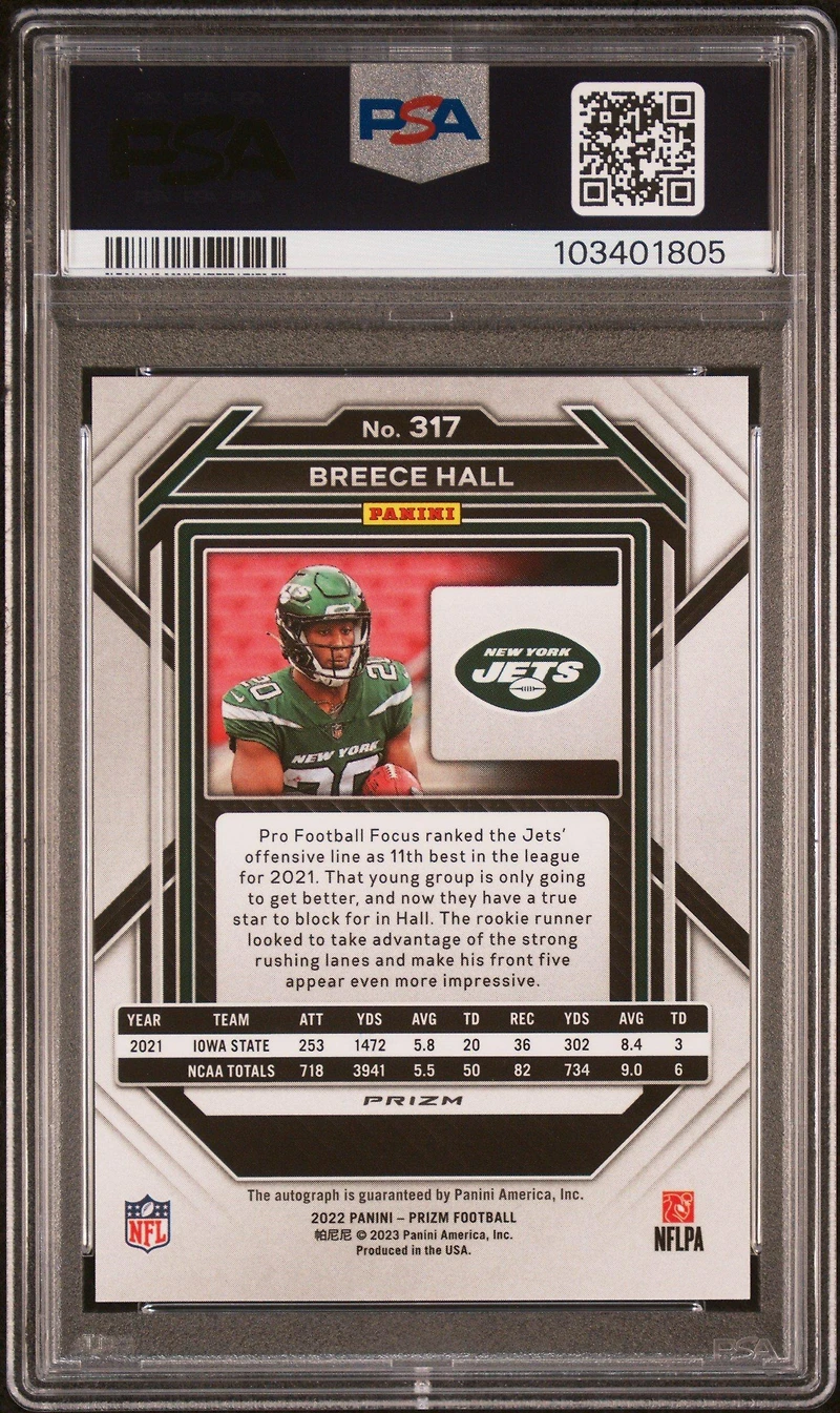 2022 Panini Prizm 317 Breece Hall Autograph PSA 9