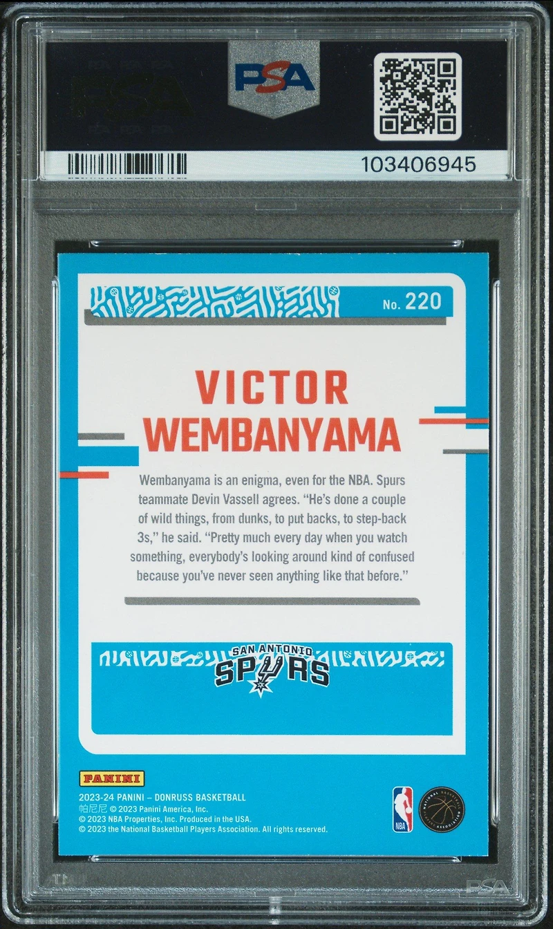 2023 Panini Donruss 220 Victor Wembanyama Holo Green Laser PSA