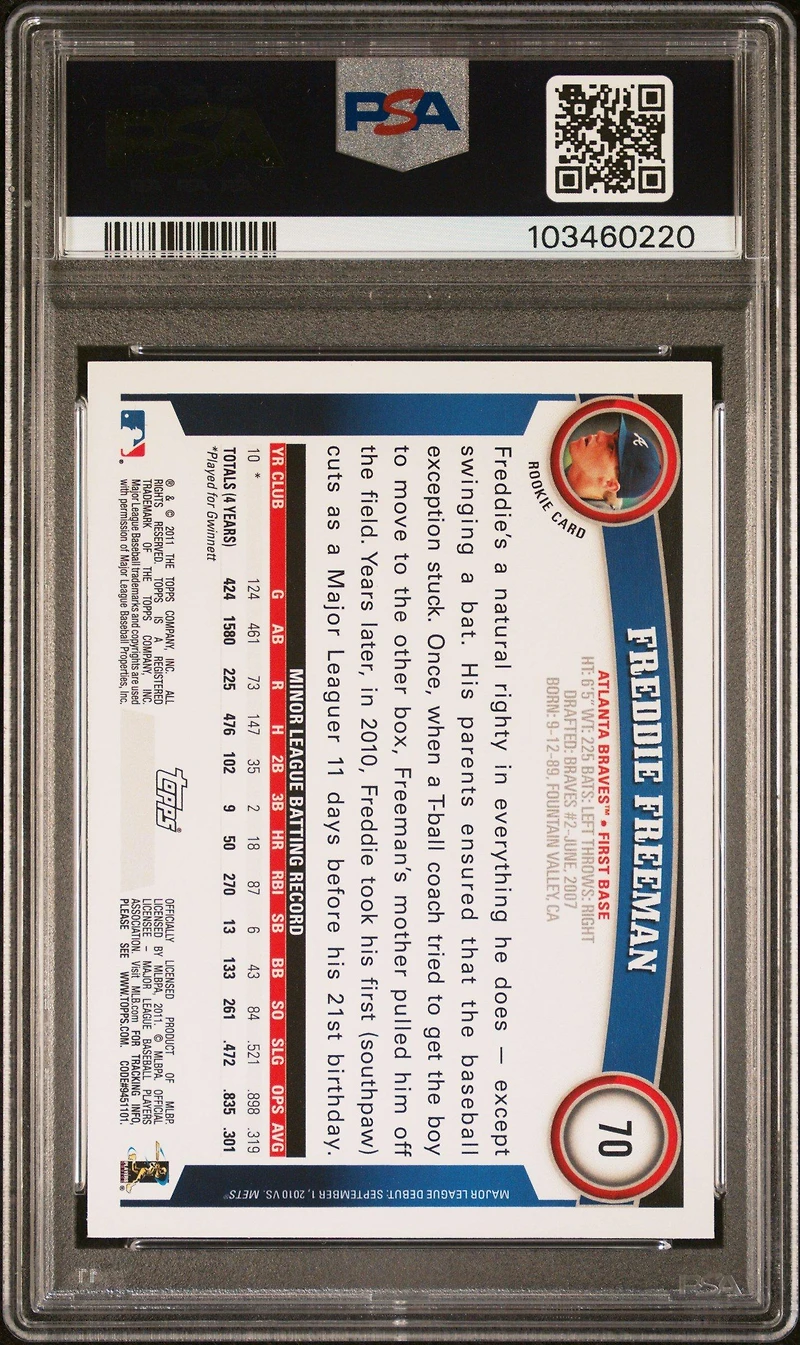 2011 Topps Opening Day 70 Freddie Freeman PSA 10
