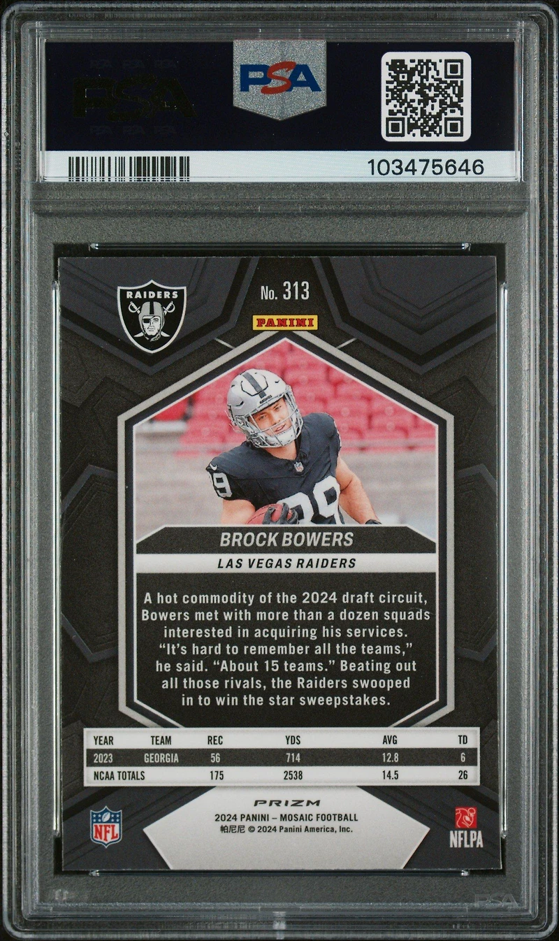 2024 Panini Mosaic 313 Brock Bowers Reactive Blue PSA 9