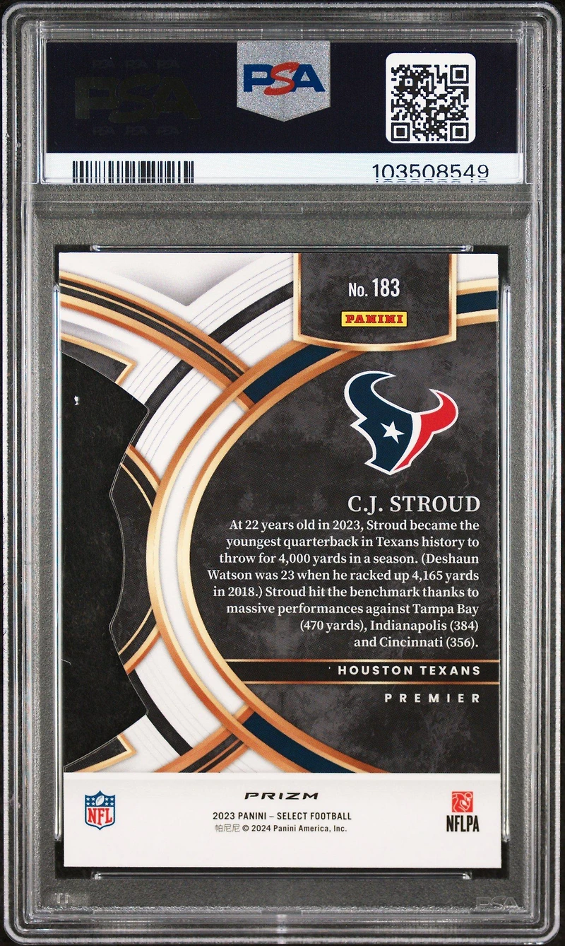 2023 Panini Select Cj Stroud Die-cut Red & Yellow Prizm PSA