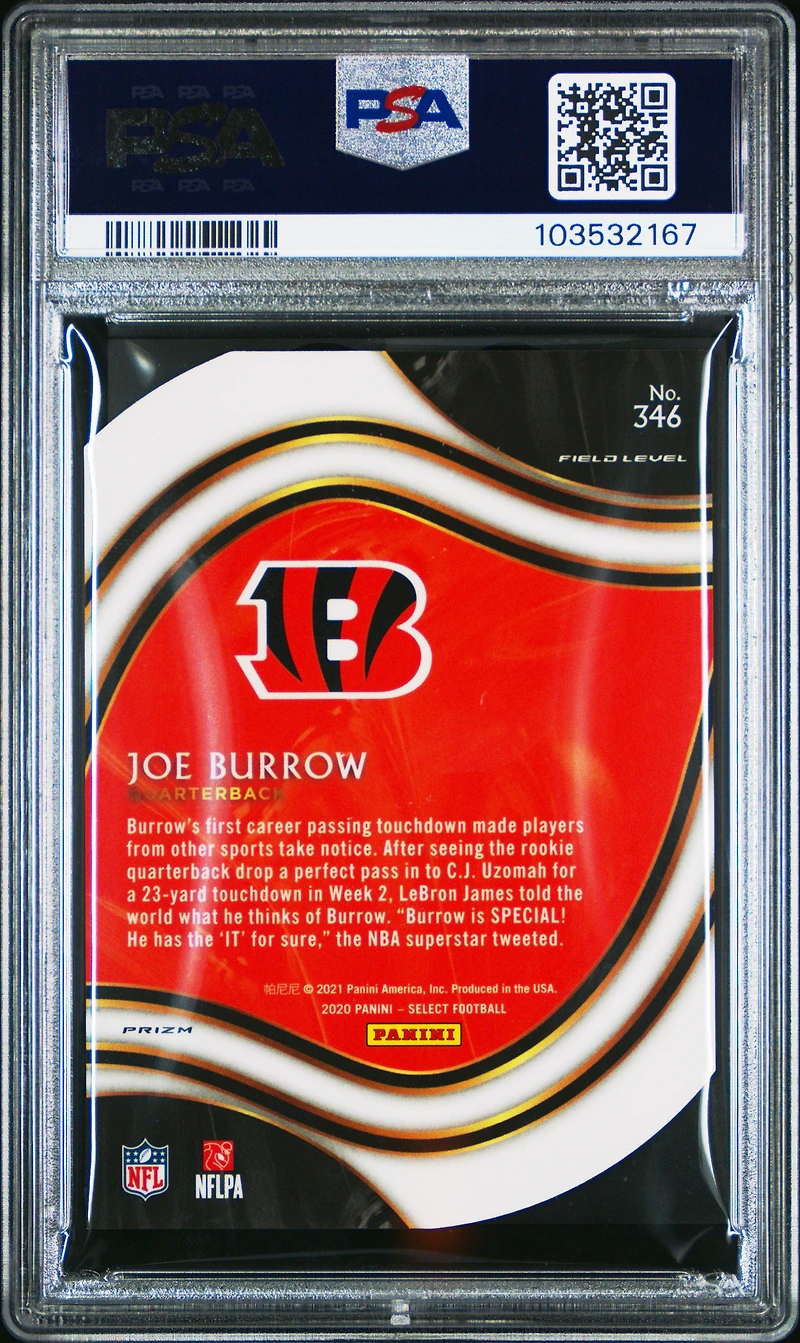 2020 Panini Select 346 Joe Burrow Die-cut Prizm PSA