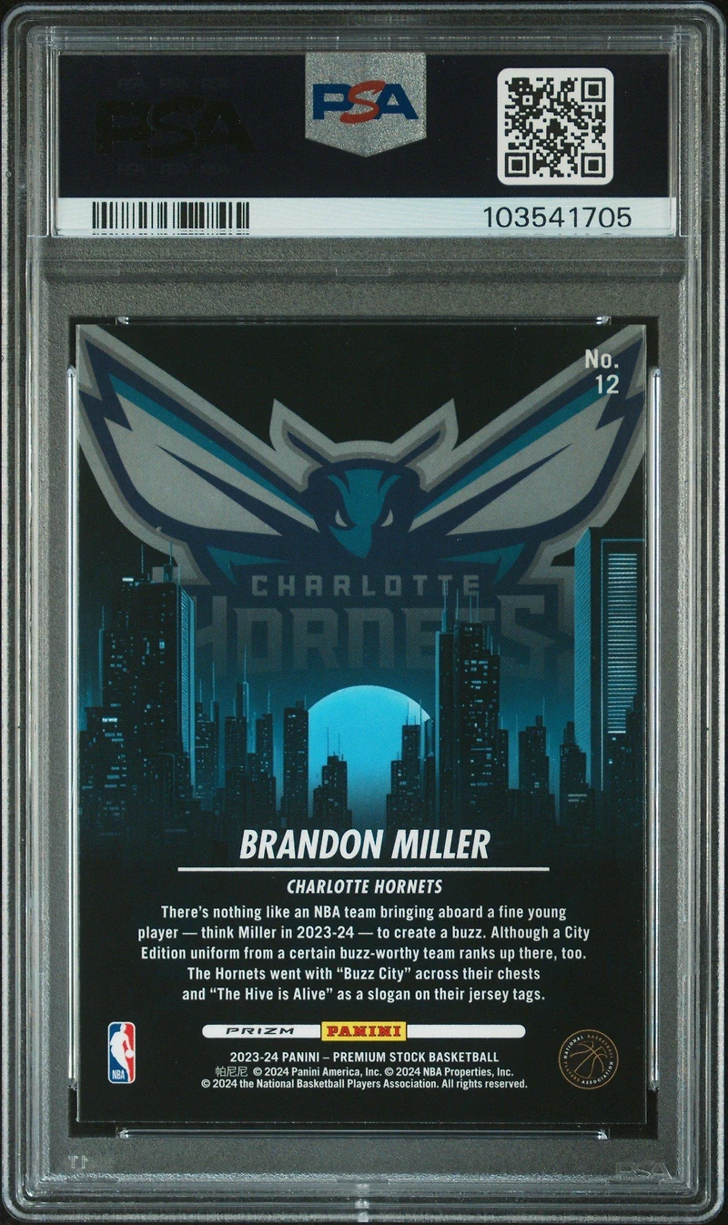 2023 Panini Hoops Premium Stock City Edition 12 Brandon Miller Silver Prizm PSA 10