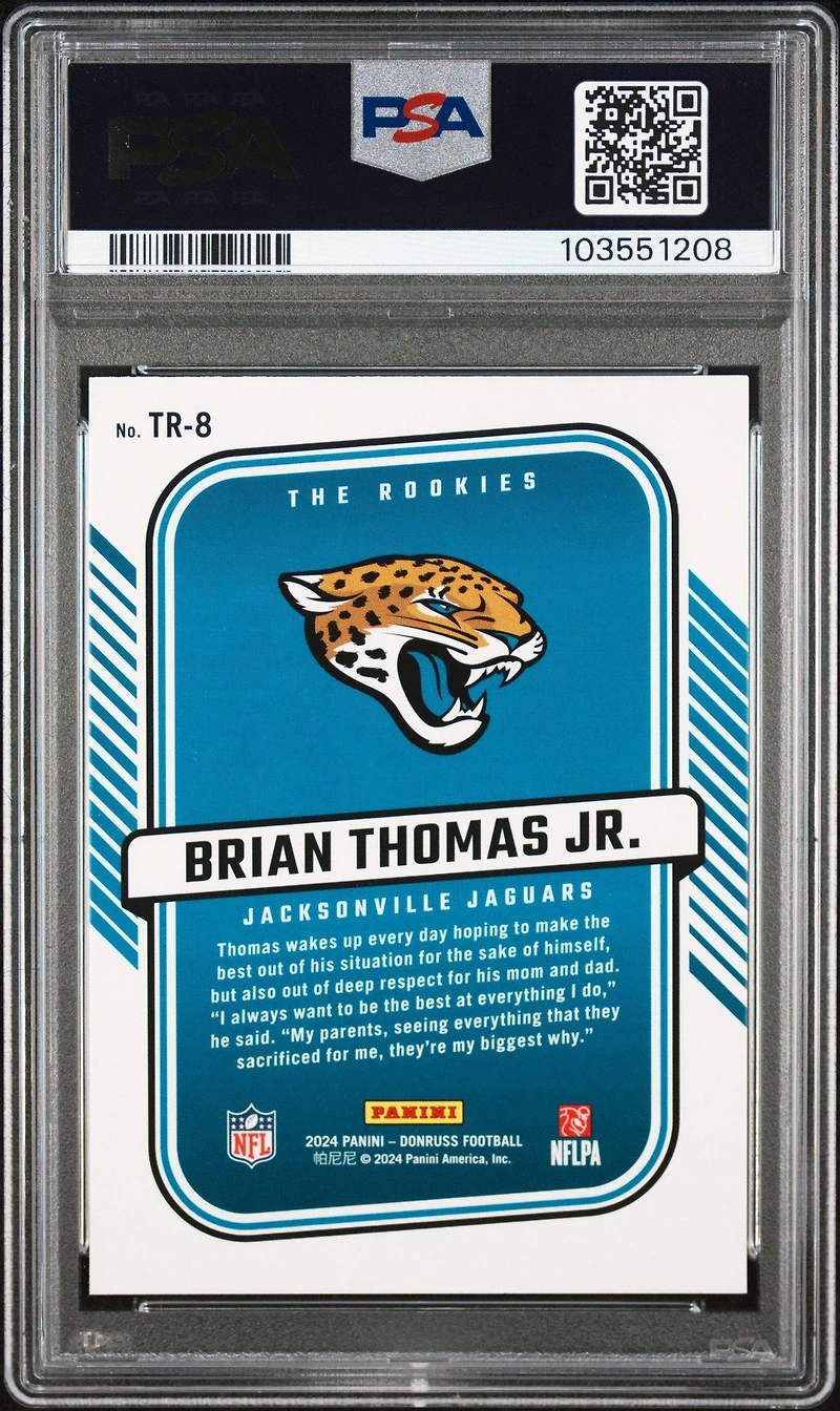 2024 Panini Donruss The Rookies Tr8 Brian Thomas Jr. PSA 10