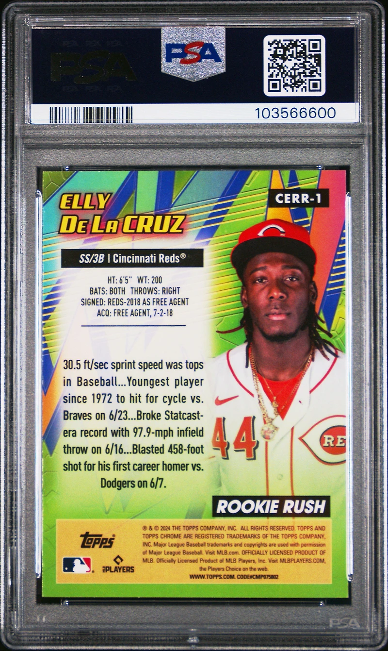 2024 Topps Chrome Chrome All Etch Rookie Rush 1 Elly De La Cruz PSA 10