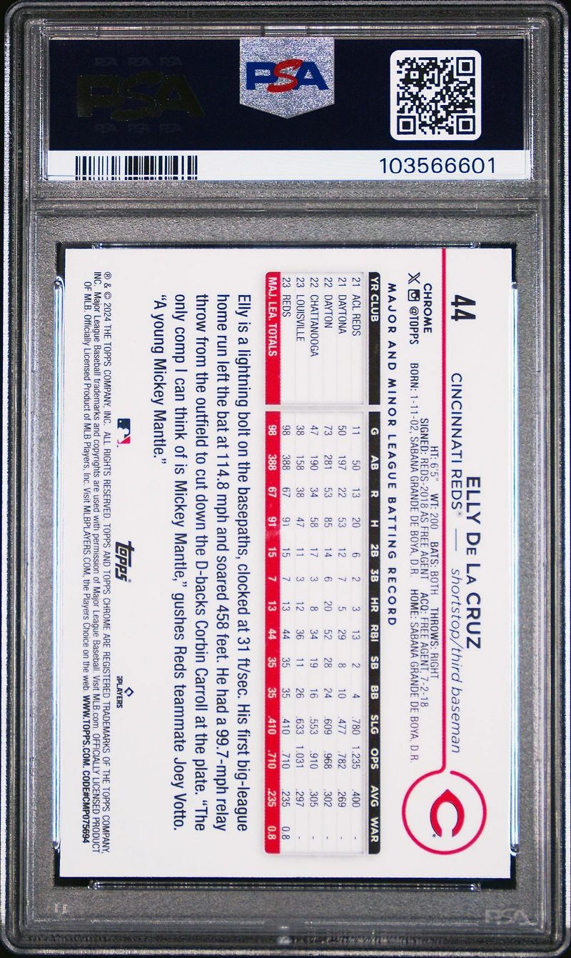 2024 Topps Chrome 44 Elly De La Cruz Prism Refractor PSA