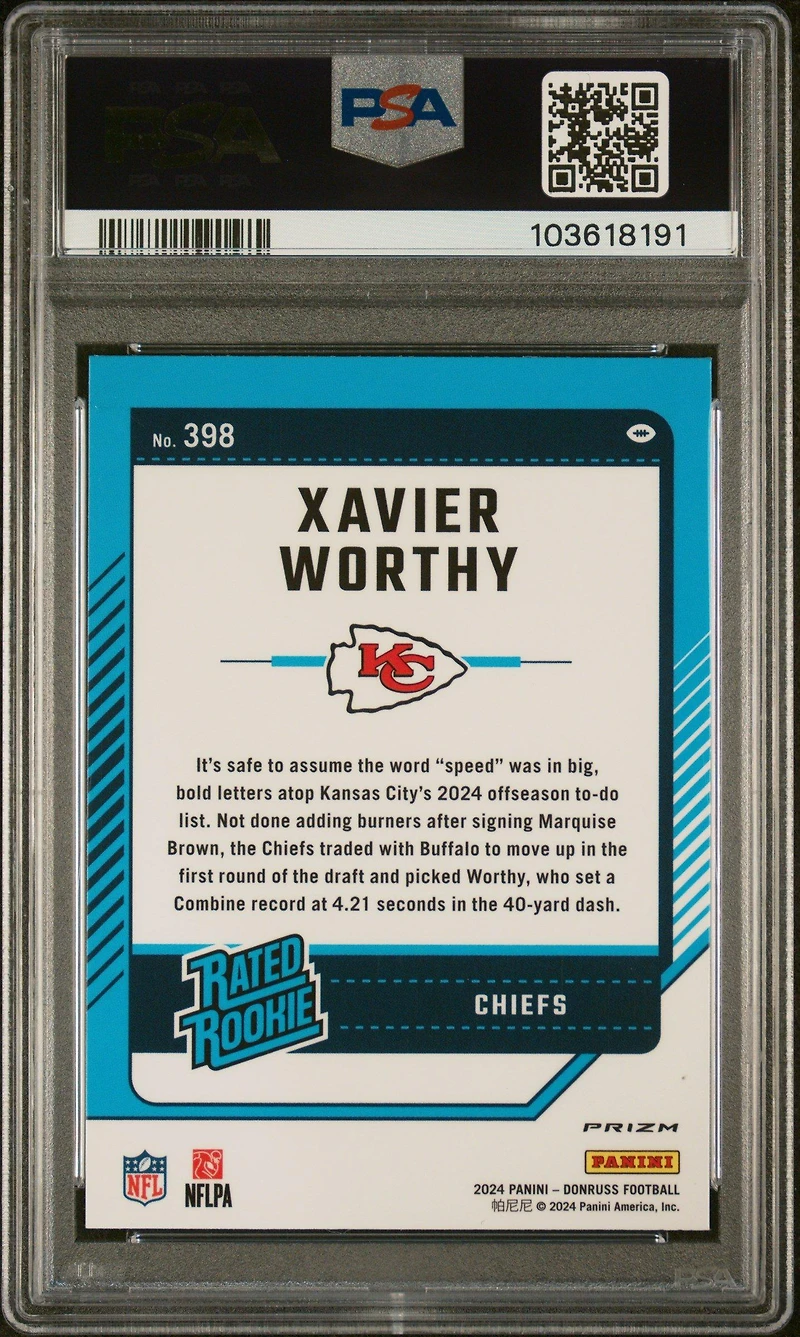 2024 Panini Donruss 398 Xavier Worthy Optic Preview-red Pandora PSA 10