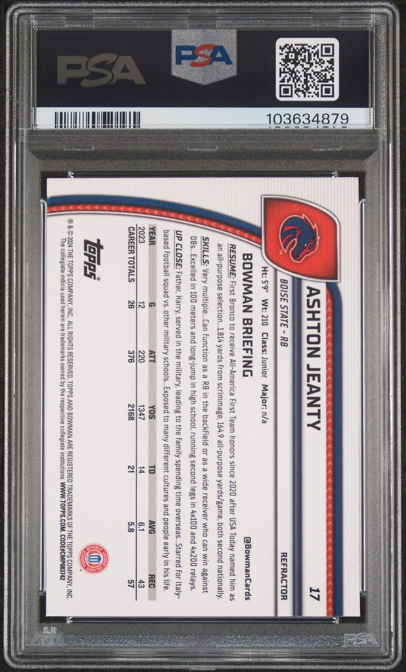 2024 Bowman University Chrome 17 Ashton Jeanty Refractor PSA 9