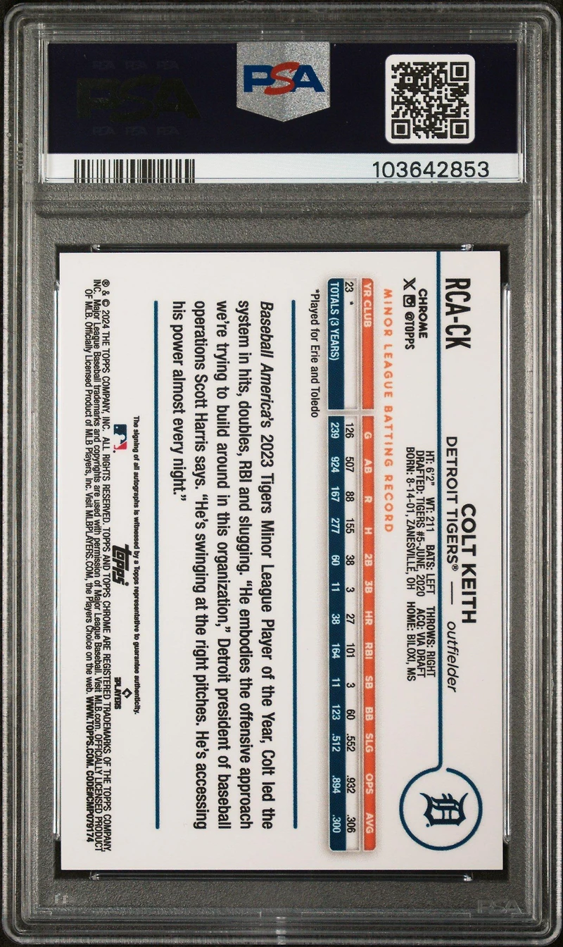 2024 Topps Chrome Logofractor Edition Mlb Refractor Chrome Autographs Rcack Colt Keith PSA 10