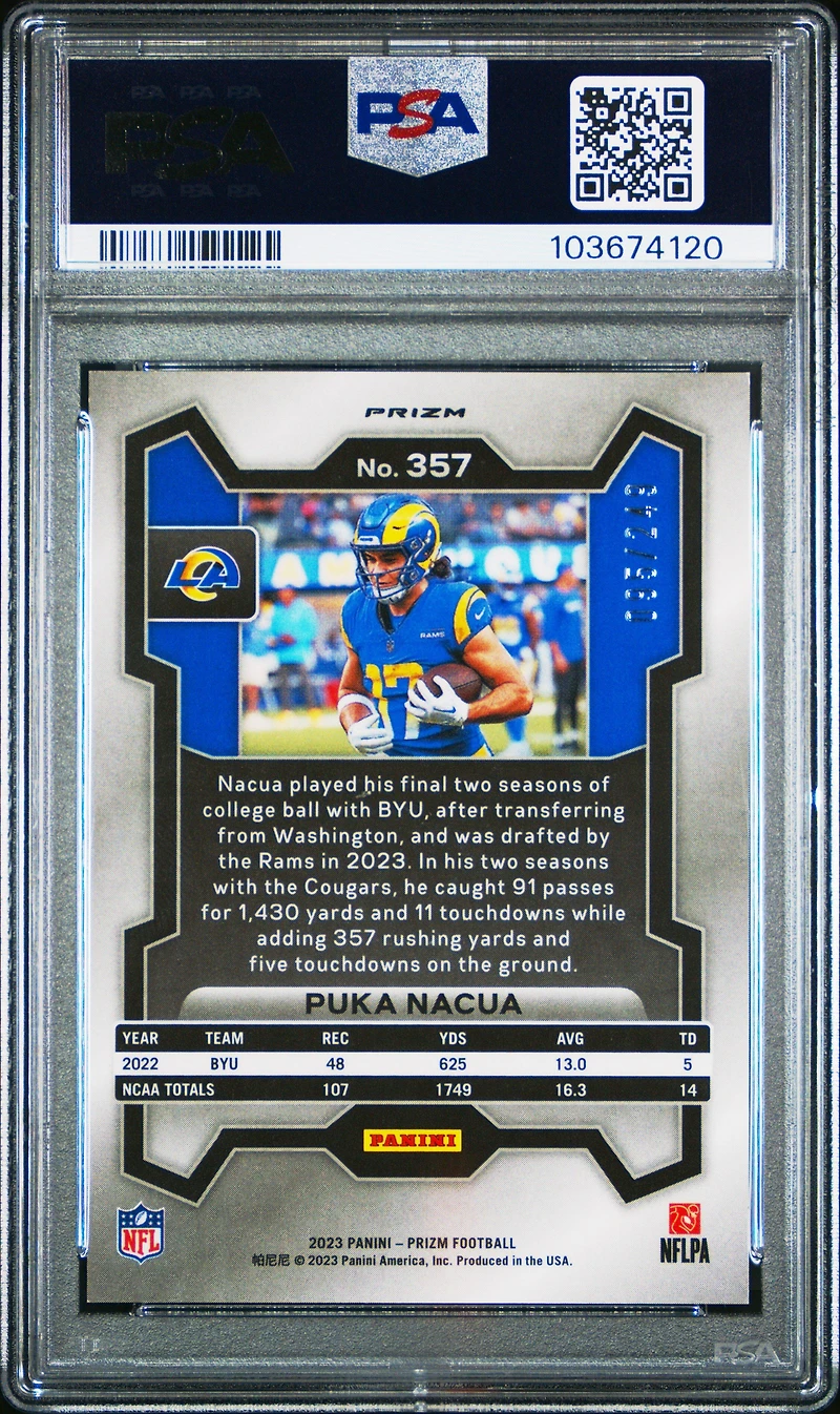 2023 Panini Prizm 357 Puka Nacua Prizm PSA
