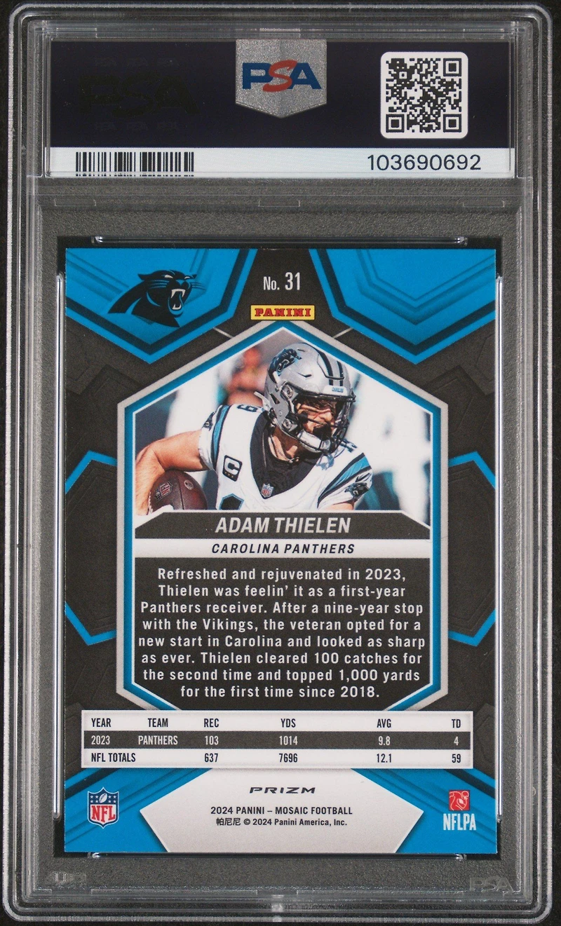 2024 Panini Mosaic 31 Adam Thielen Honeycomb PSA 10