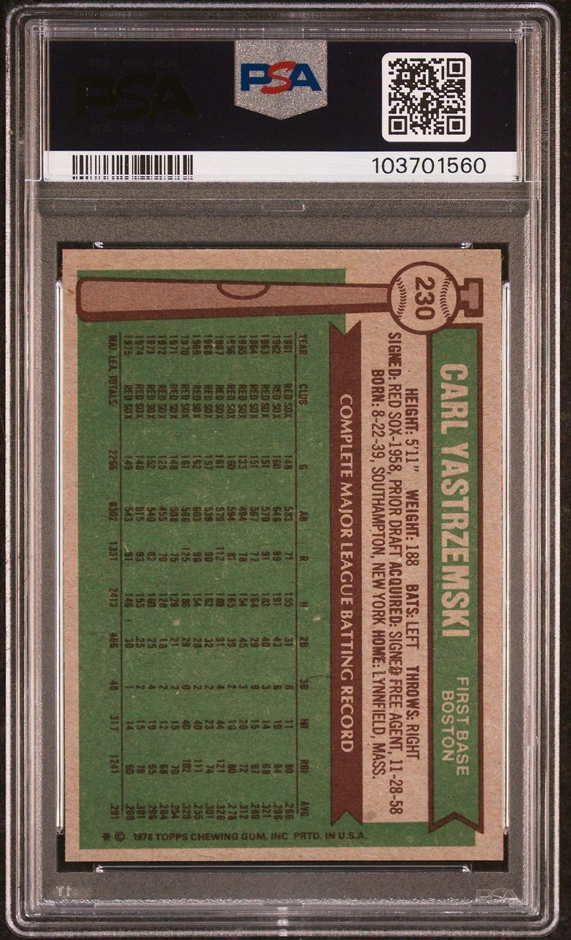 1976 Topps 230 Carl Yastrzemski PSA 8