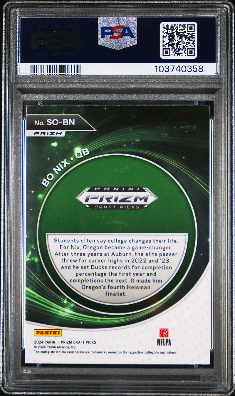 2024 Panini Prizm Draft Picks Student Orientation Sobn Bo Nix Red Ice PSA 10