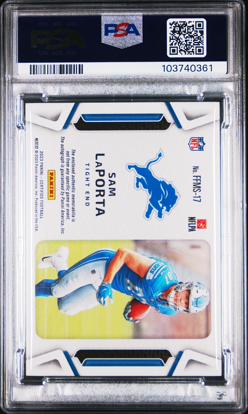 2023 Panini Certified Freshman Fabric Mirror Signature Ffms17 Sam Laporta PSA 10