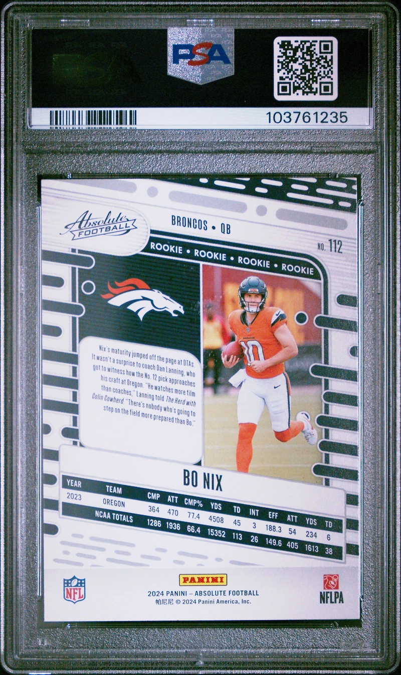 2024 Panini Absolute 112 Bo Nix PSA 10
