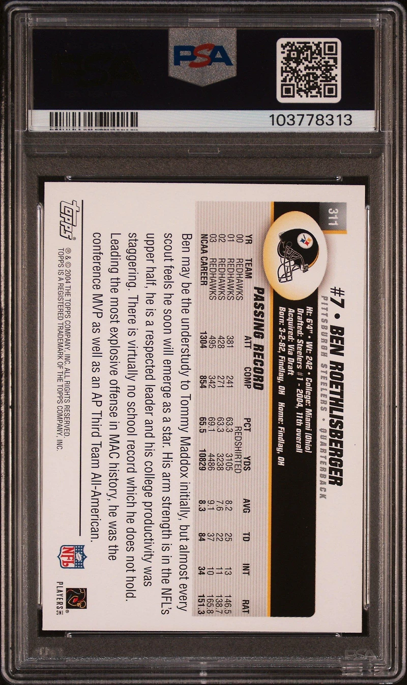 2004 Topps 311 Ben Roethlisberger Collection PSA