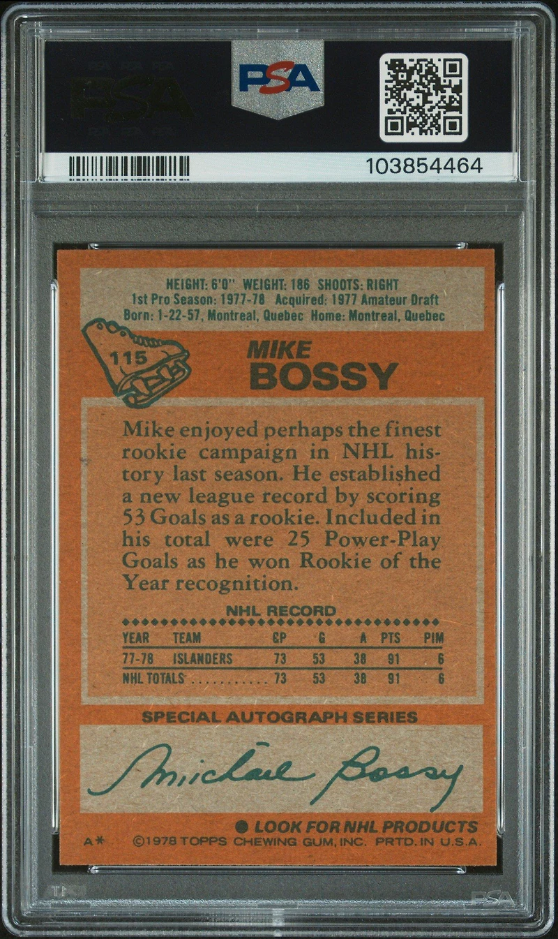1978 Topps 115 Mike Bossy PSA 8