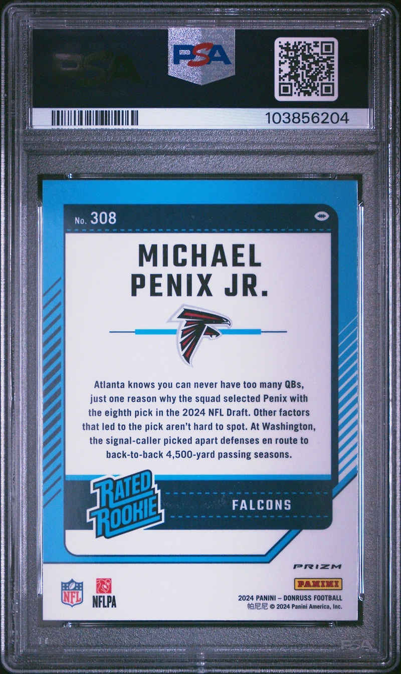 2024 Panini Donruss 308 Michael Penix Jr. Optic Preview-red Pandora PSA 10