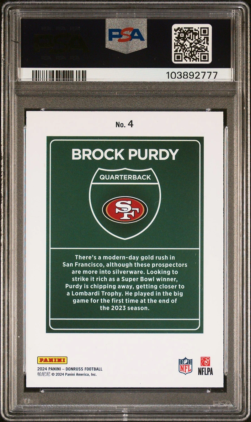 2024 Panini Donruss Downtown! 4 Brock Purdy PSA