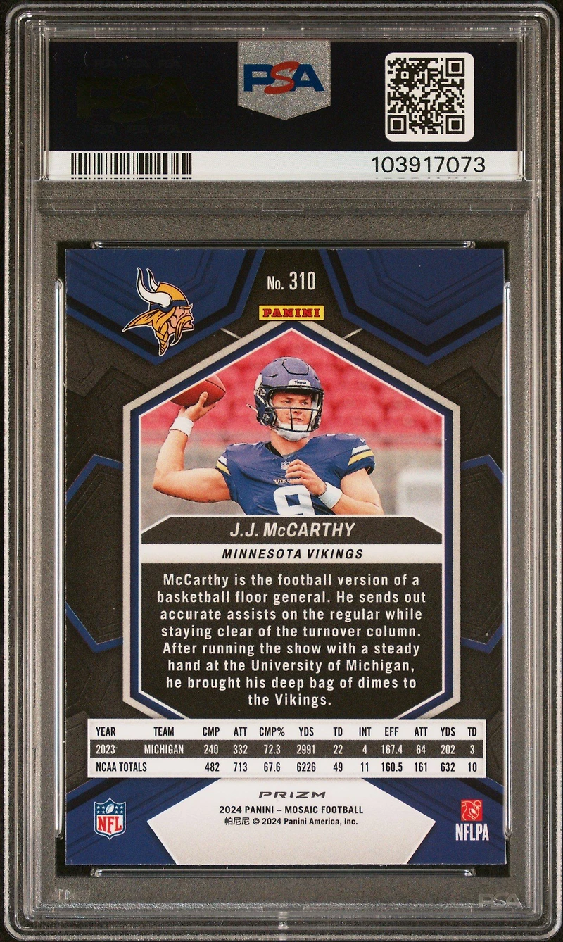 2024 Panini Mosaic 310 Jj Mccarthy Camo Pink PSA