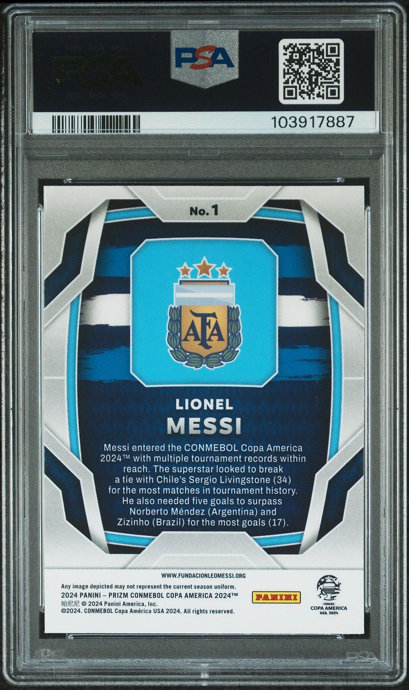 2024 Panini Prizm Conmebol Copa America 1 Lionel Messi PSA