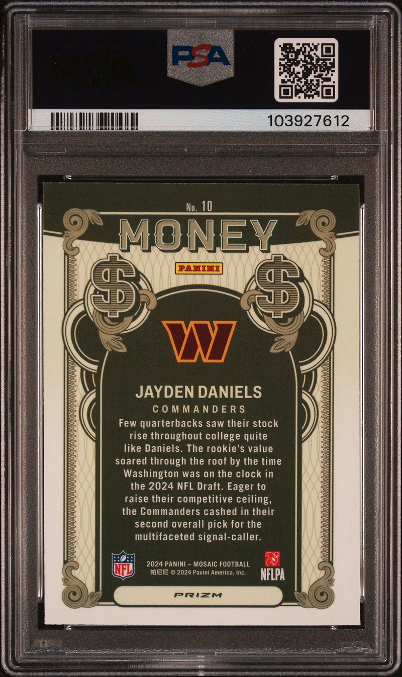 2024 Panini Mosaic Money 10 Jayden Daniels PSA 9