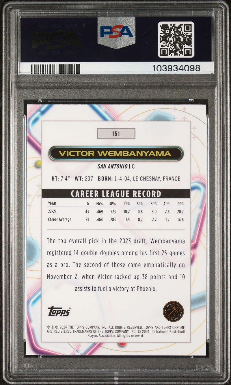 2023 Topps Cosmic Chrome 151 Victor Wembanyama PSA 10