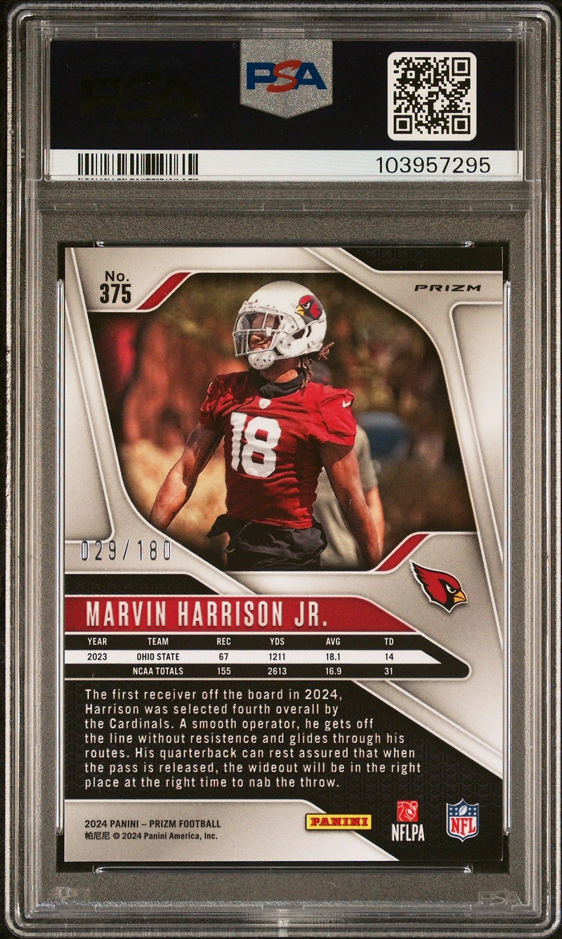 2024 Panini Prizm 375 Marvin Harrison Jr. Hyper Prizm PSA 9