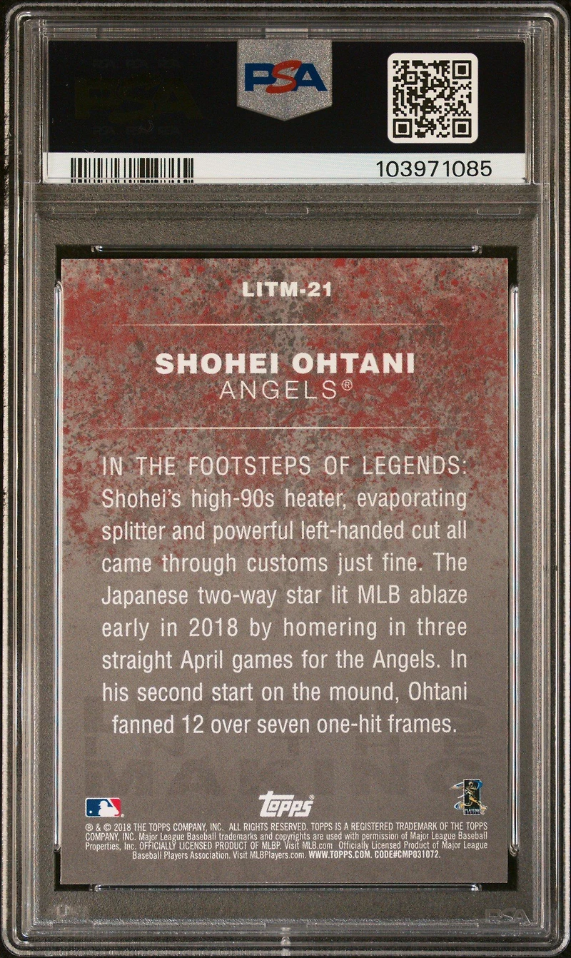 2018 Topps Update Legends In The Making Litm-21 Shohei Ohtani PSA