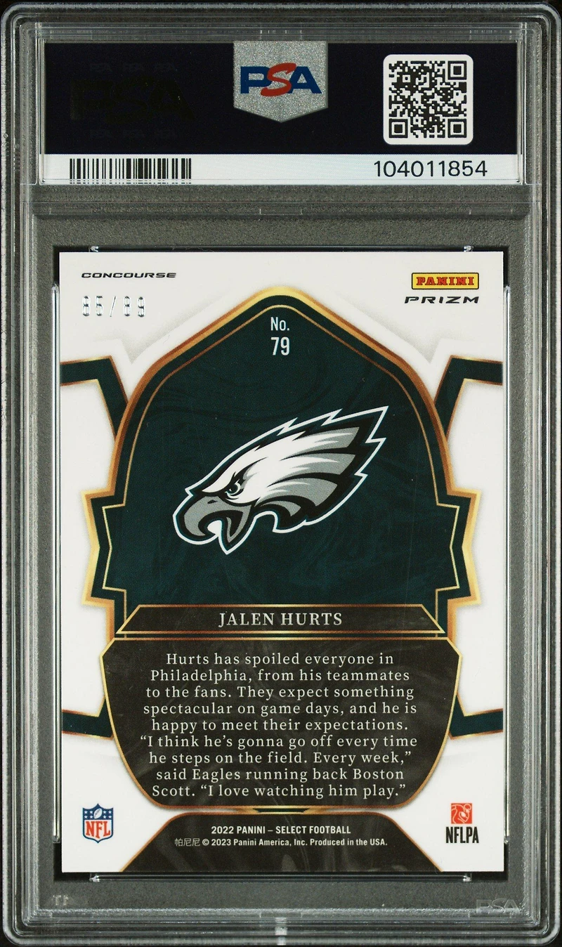 2022 Panini Select 79 Jalen Hurts Dragon Scale Prizm PSA 10