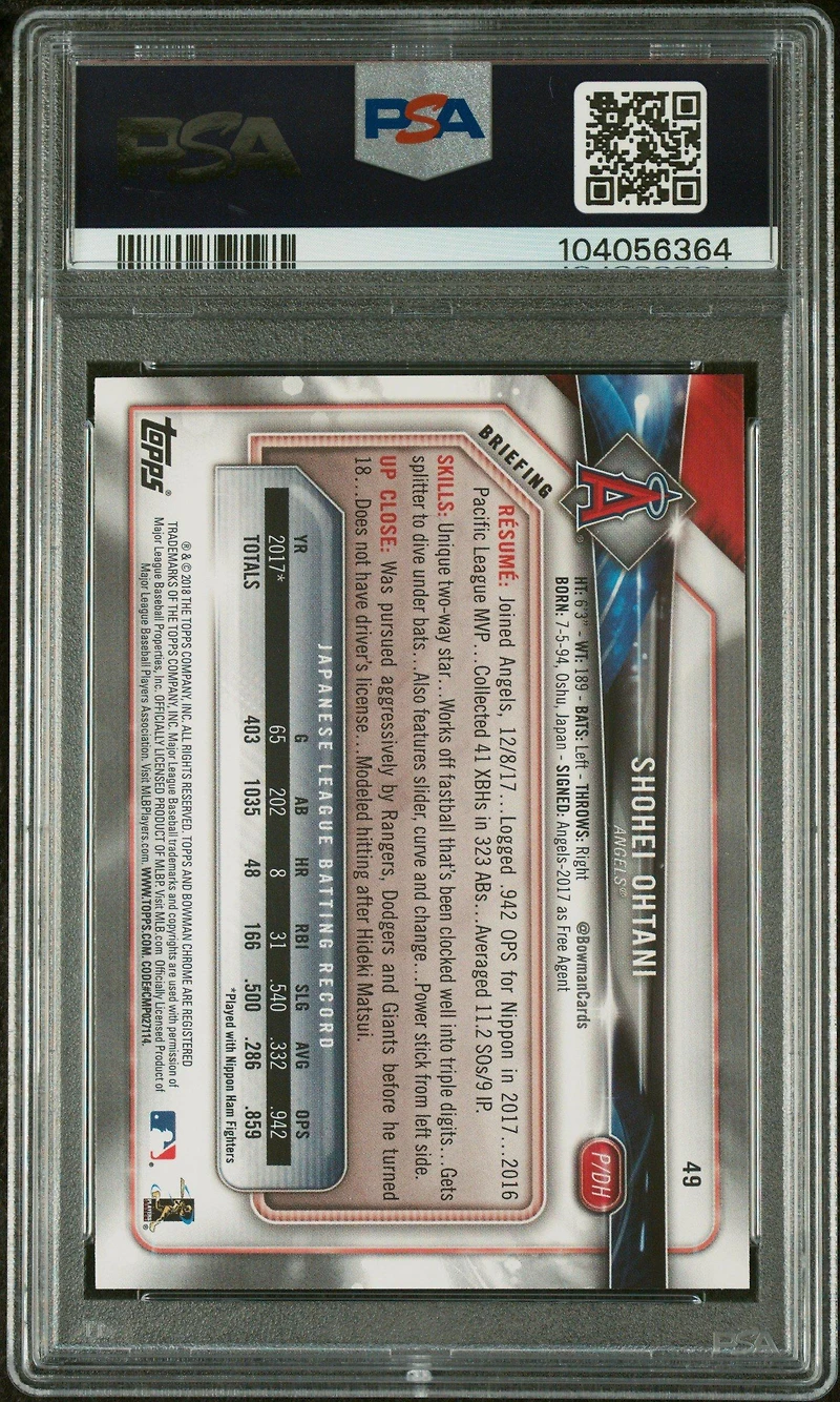 2018 Bowman 49 Shohei Ohtani PSA