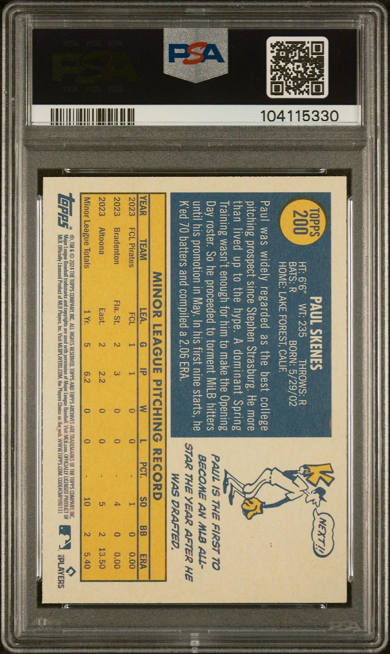 2024 Topps Archives 200 Paul Skenes PSA