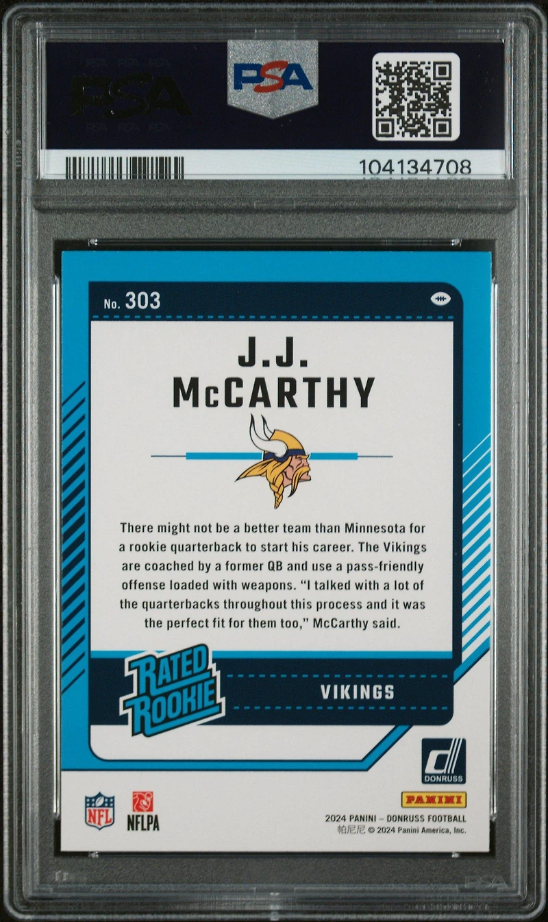 2024 Panini Donruss 303 Jj Mccarthy PSA 10