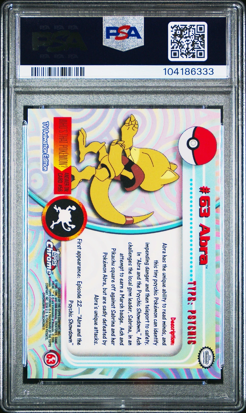 2000 Topps Chrome Pokemon T.v. 63 Abra PSA 10