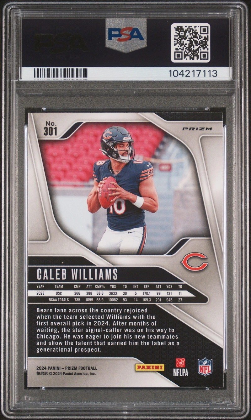 2024 Panini Prizm 301 Caleb Williams Lazer Prizm PSA 9