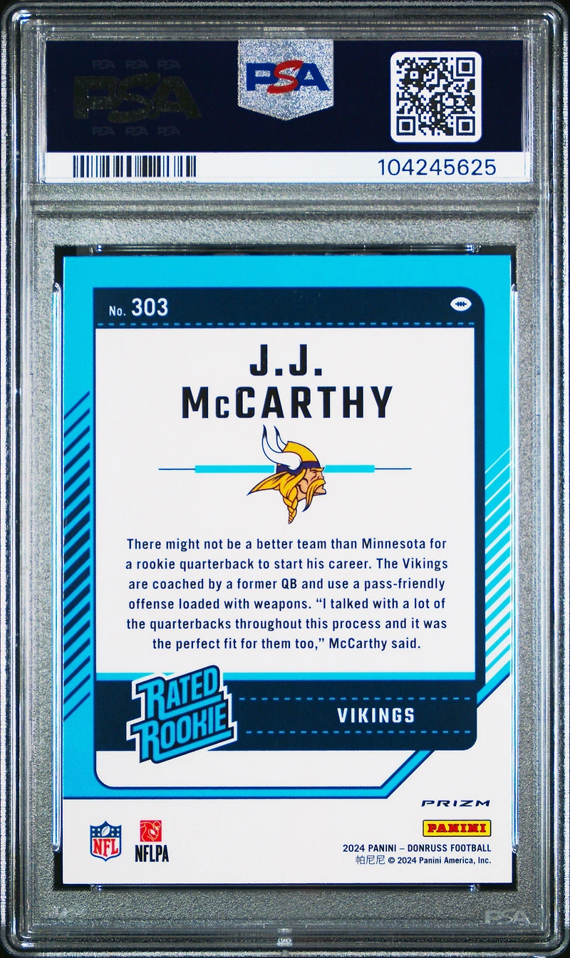 2024 Panini Donruss 303 Jj Mccarthy Optic Preview PSA