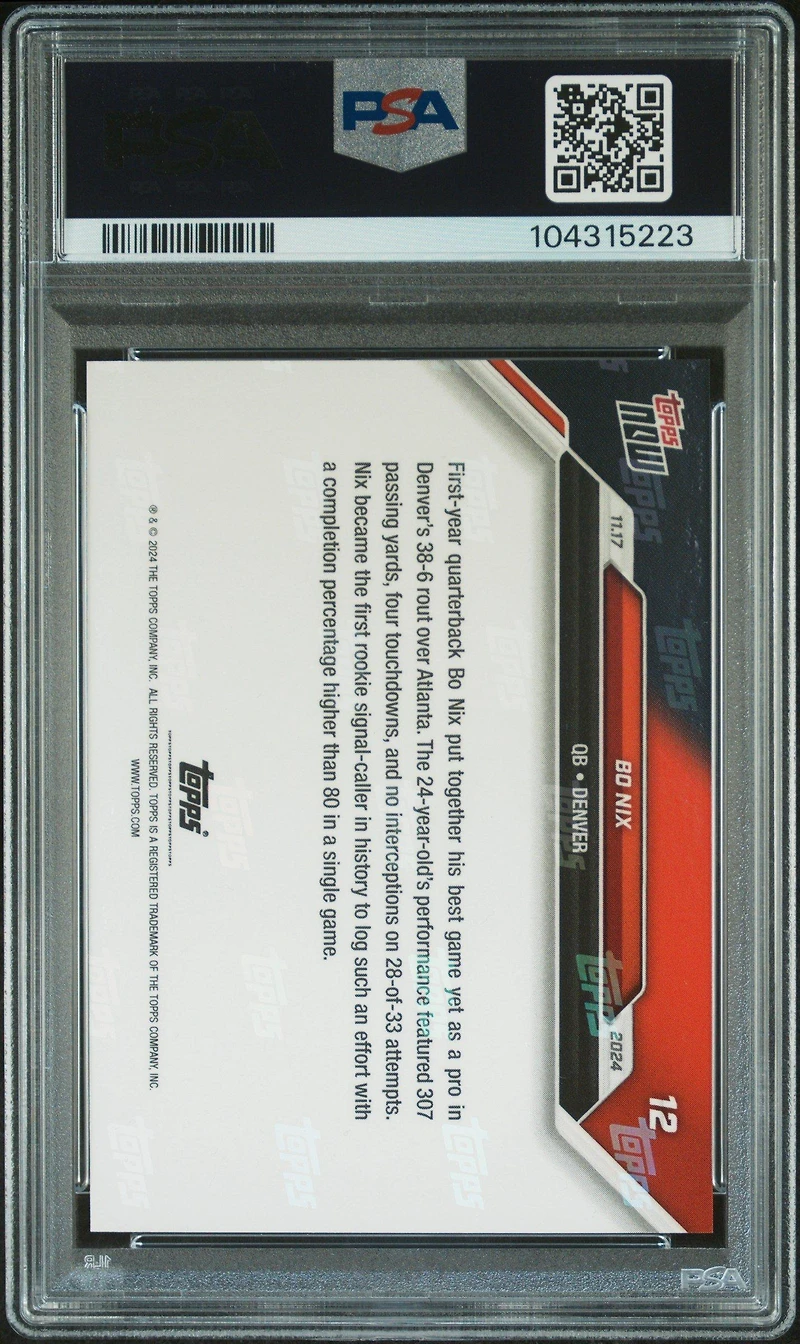 2024 Topps Now 12 Bo Nix PSA 10