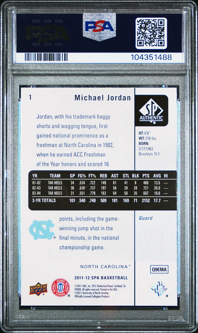 2011 Sp Authentic 1 Michael Jordan PSA 10