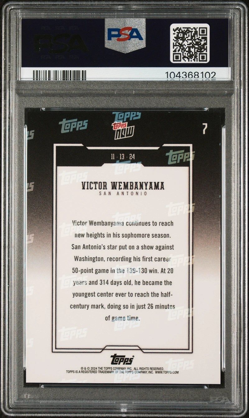2024 Topps Now 7 Victor Wembanyama PSA 10
