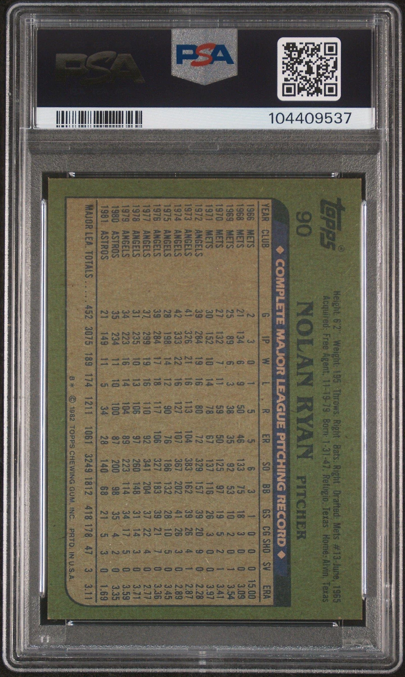 1982 Topps 90 Nolan Ryan PSA 8