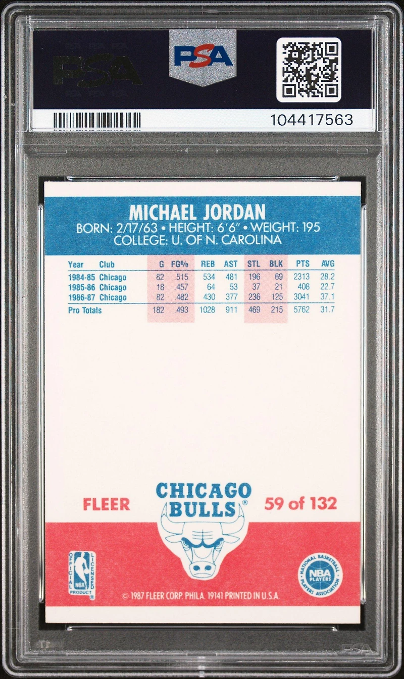 1987 Fleer 59 Michael Jordan PSA 8