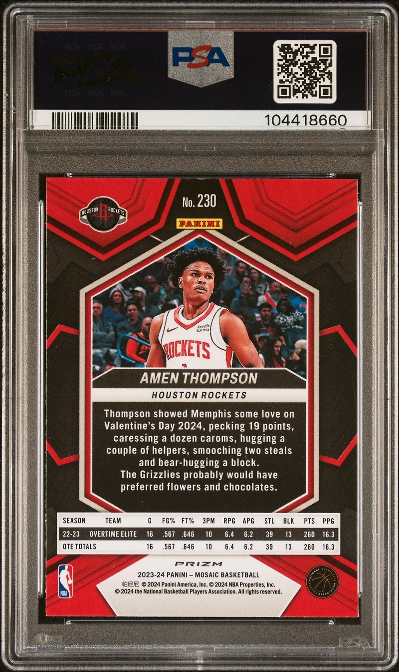 2023 Panini Mosaic 230 Amen Thompson Reactive Blue PSA 10