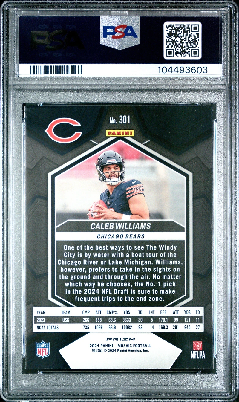 2024 Panini Mosaic 301 Caleb Williams Reactive Blue PSA