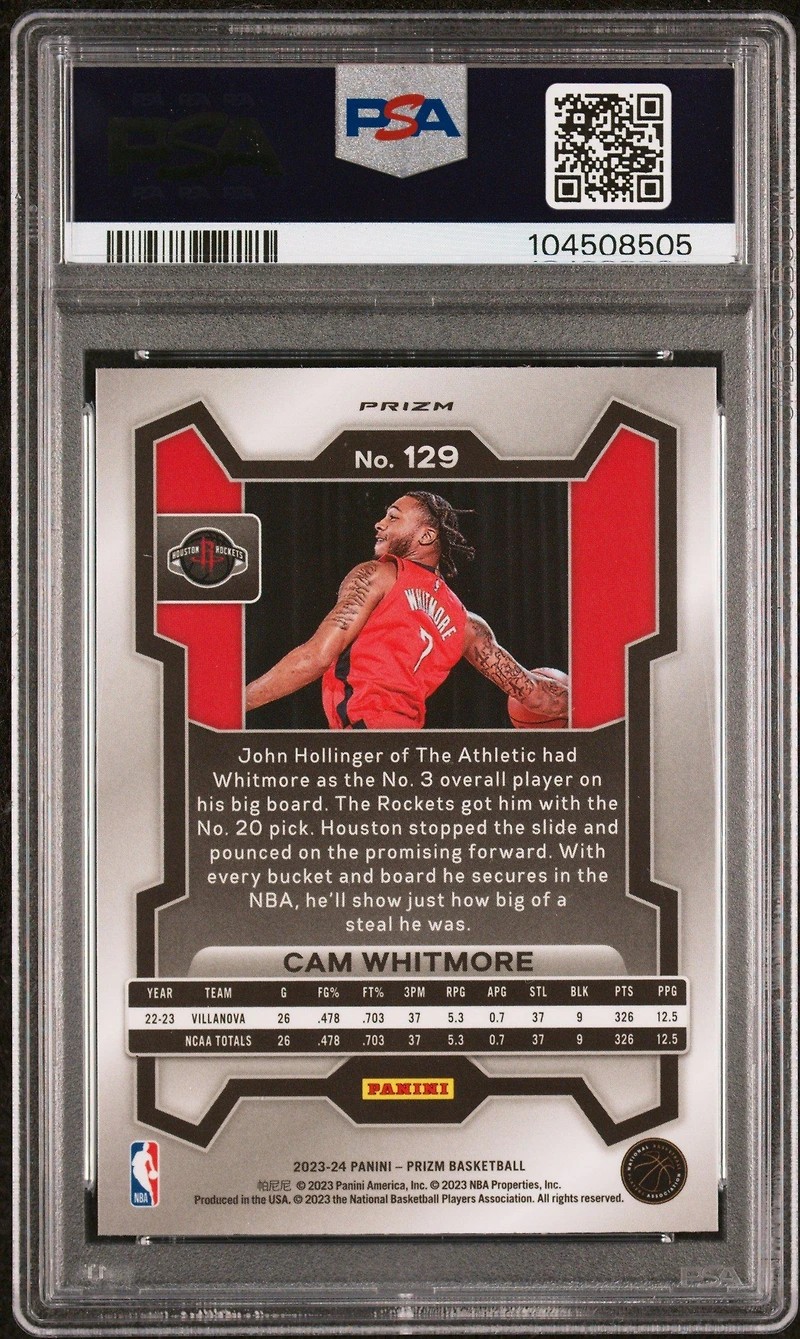 2023 Panini Prizm 129 Cam Whitmore Silver Prizm PSA 10