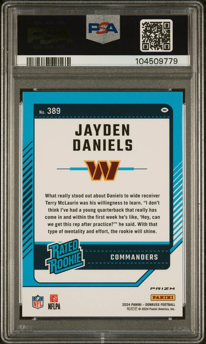 2024 Panini Donruss 389 Jayden Daniels Optic Preview-red Pandora PSA 10