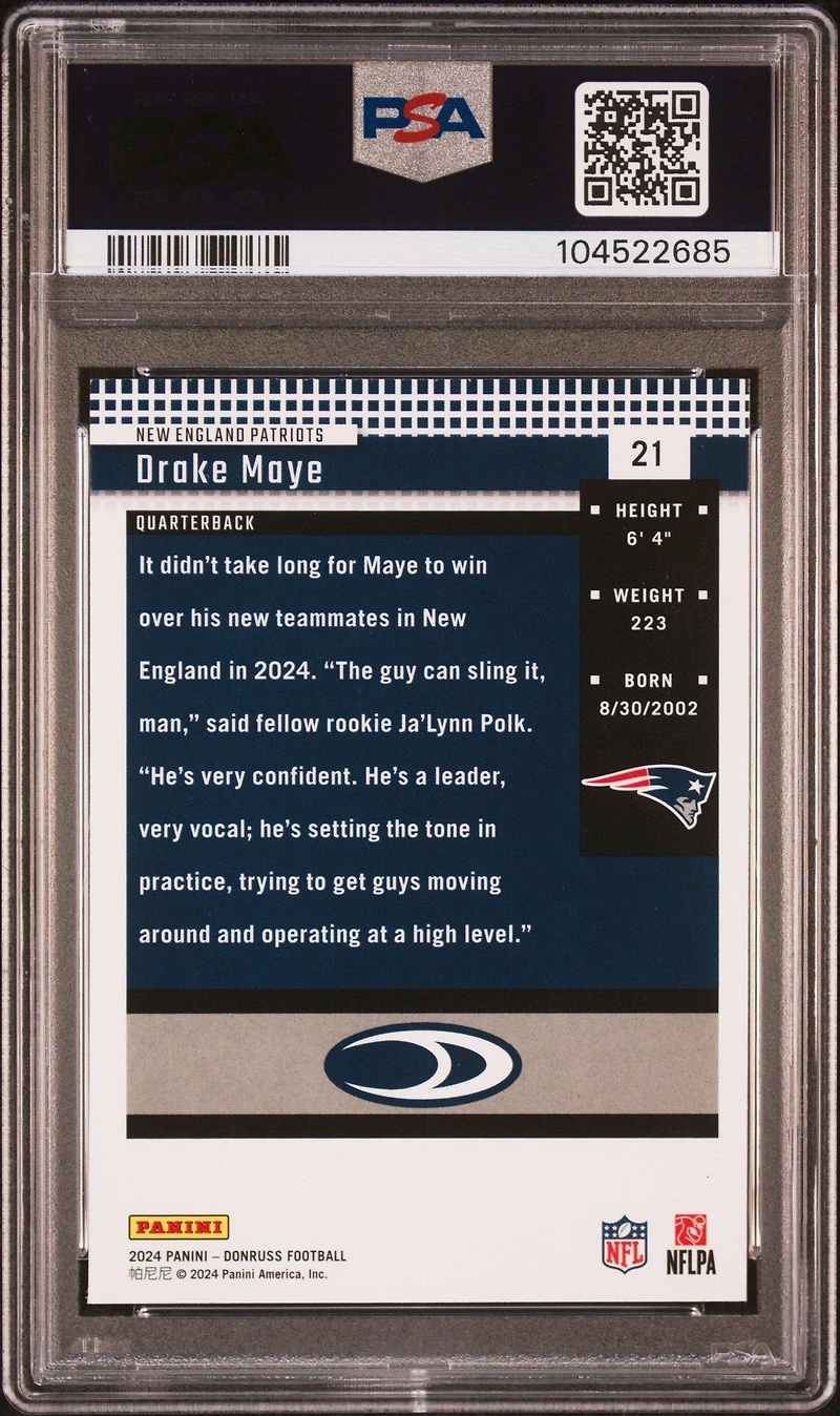 2024 Panini Donruss Retro 2004 21 Drake Maye PSA 10