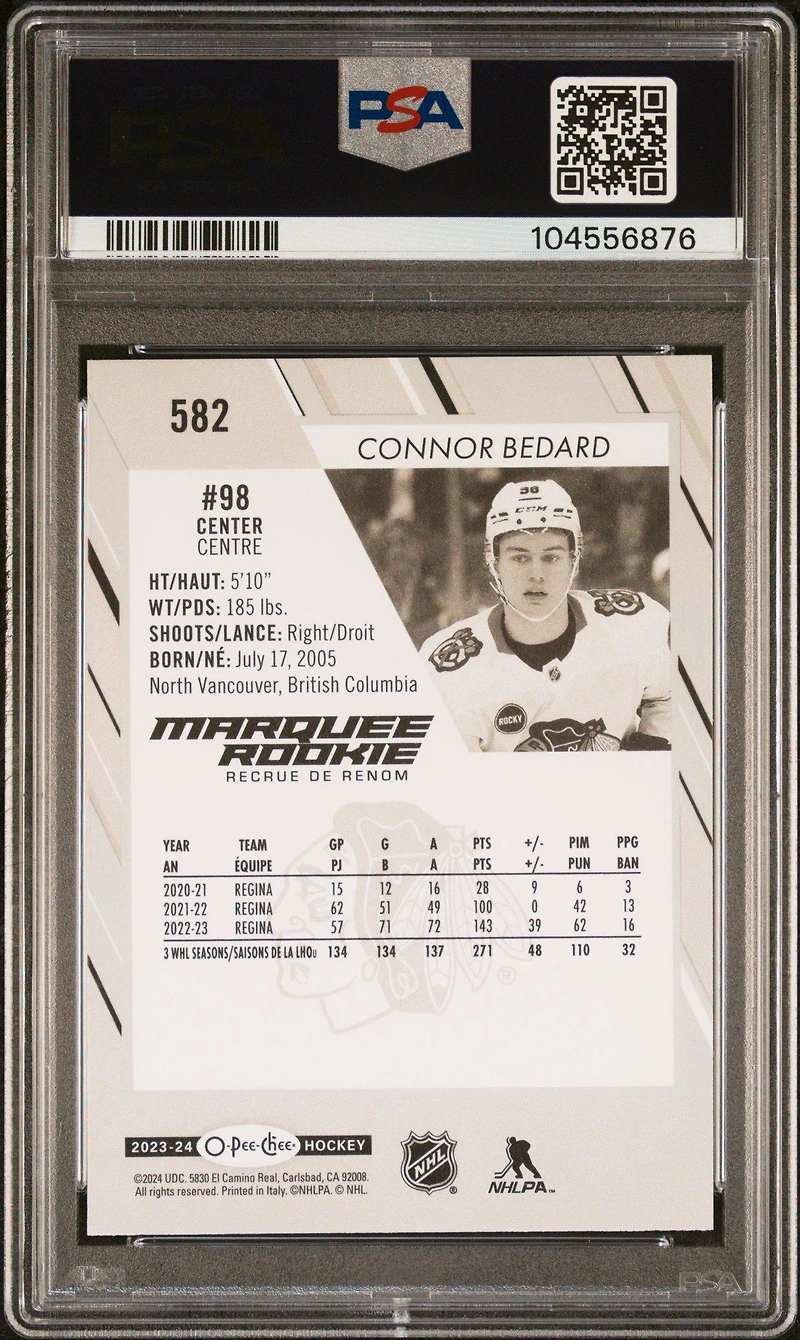 2023 Upper Deck O-pee-chee 582 Connor Bedard PSA 10