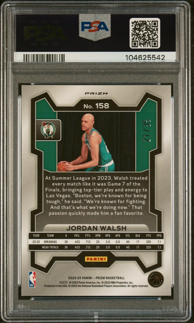 2023 Panini Prizm 158 Jordan Walsh White Ice PSA 10