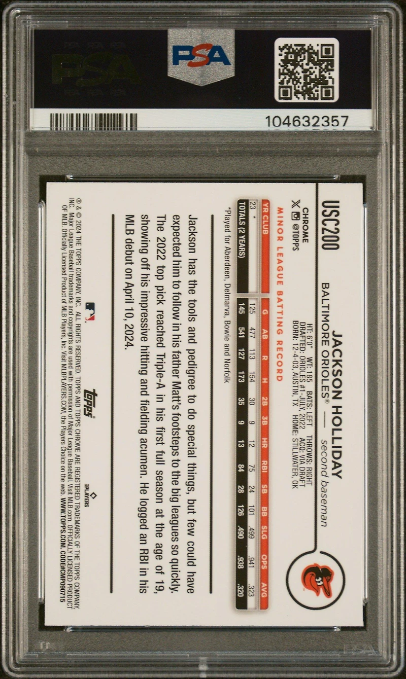 2024 Topps Chrome Update Usc200 Jackson Holliday PSA 10