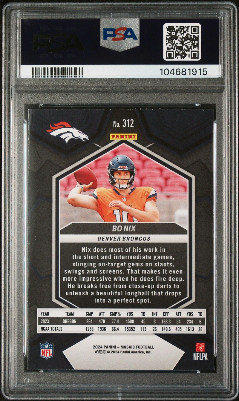 2024 Panini Mosaic 312 Bo Nix PSA 10